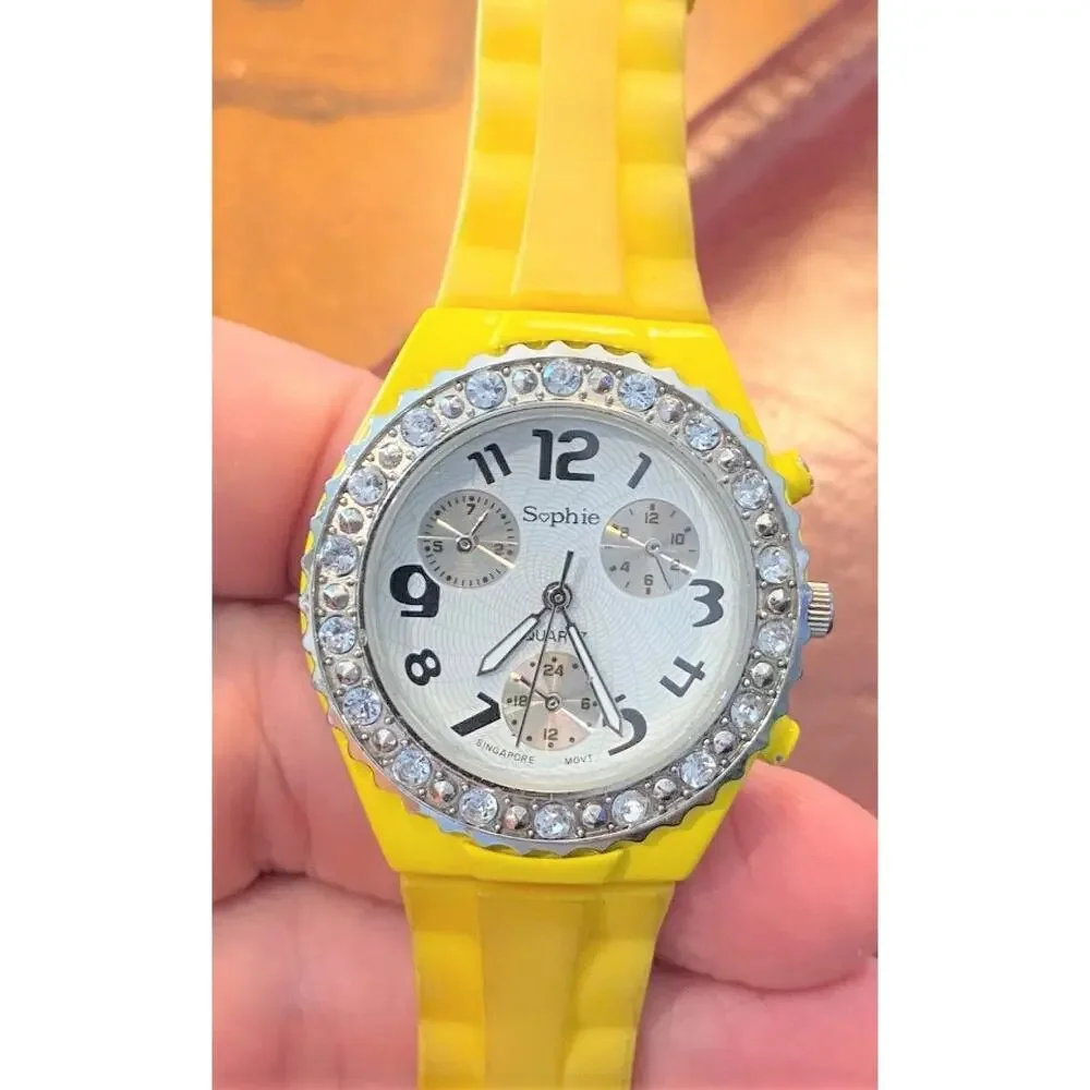 Women's Sophie Watch by Collezio, Yellow Poly with Crystal Bezel